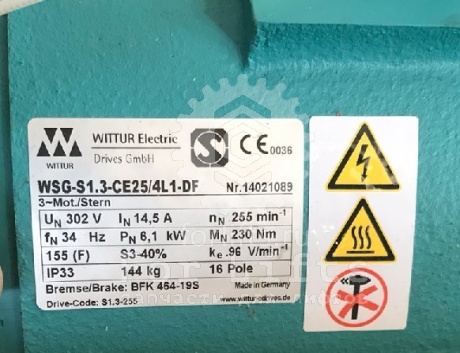 Лебедка безредукторная WSG-S1,3-CE25/4L1-DF IP-33 Wittur Electric